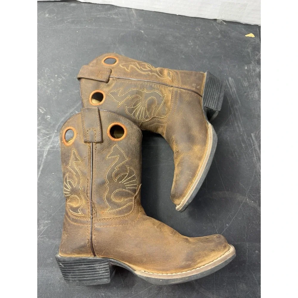 Masterson Co brown leather boots, orange stitch, little kids size 1